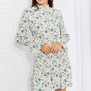 Petal Dew Meadowscape Floral Smocked Mock Neck Mini Dress
